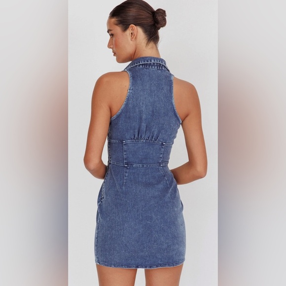 Selfie Leslie Side Zip Blue Denim Mini Sleeveless Dress Small NWT - Picture 2 of 14